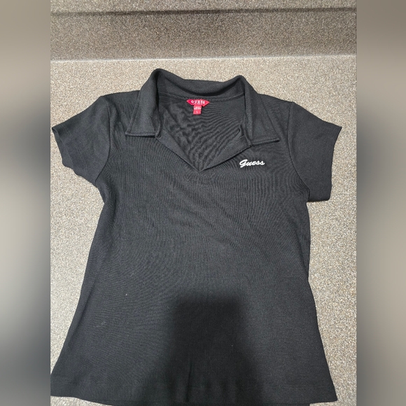 Guess Tops - Guess Black Short-Sleeve Ribbed Polo